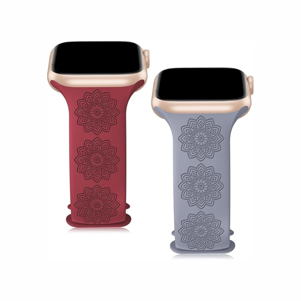(Mandala, Lavender & Wine Red) Engraved Apple Watch Strap 2-Pack 42Mm+ Blue,Black 5061023870242