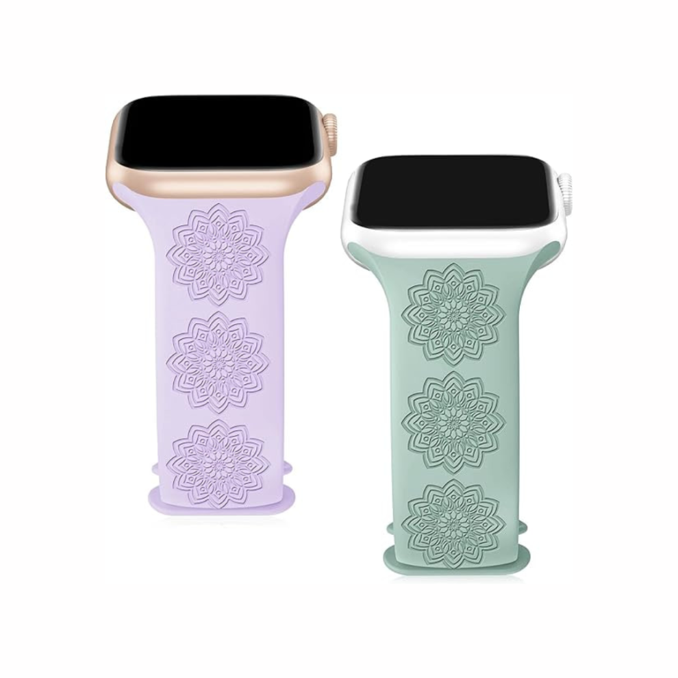 (Mandala, Light Blue & Light Green) Engraved Apple Watch Strap 2-Pack 42Mm+ Blue,Green 5061023870228