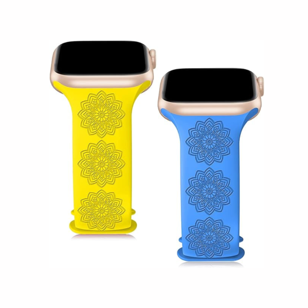 (Mandala, Blue & Yellow) Engraved Apple Watch Strap 2-Pack 42Mm+ Blue,Yellow 5061023870204