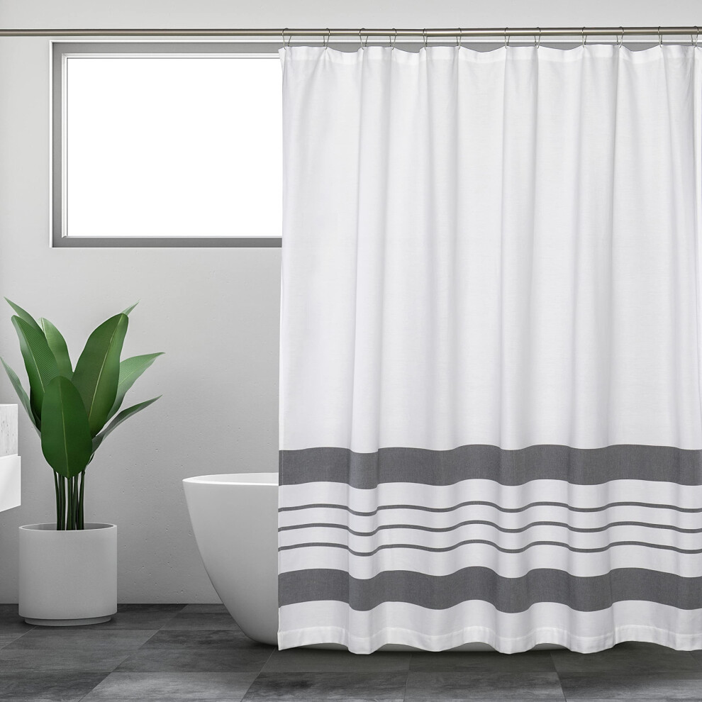 Rideau de douche blanc pour salle de bain, rideaux de douche en tissu, 72 x 72 po, ferme, boh   me, tiss        rayures blanches et grises