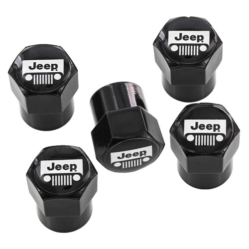 Jeep Logo Black Finish Valve Cap Covers (Black A)
