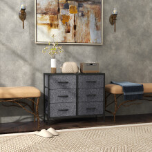 HOMCOM 6 Drawer Fabric Chest of Drawers w/ Wooden Top for Hallway Black