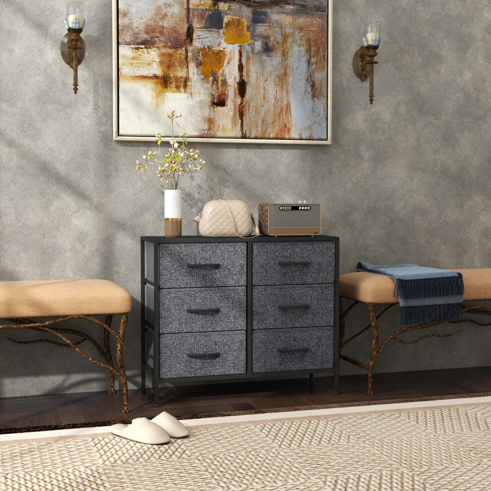 Homcom 6 Drawer Fabric Chest Of Drawers W/ Wooden Top For Hallway Black
