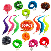 SHENGSEN 60 Pack Fuzzy Worm Toys String Pets Fuzzy Worms On String Bul