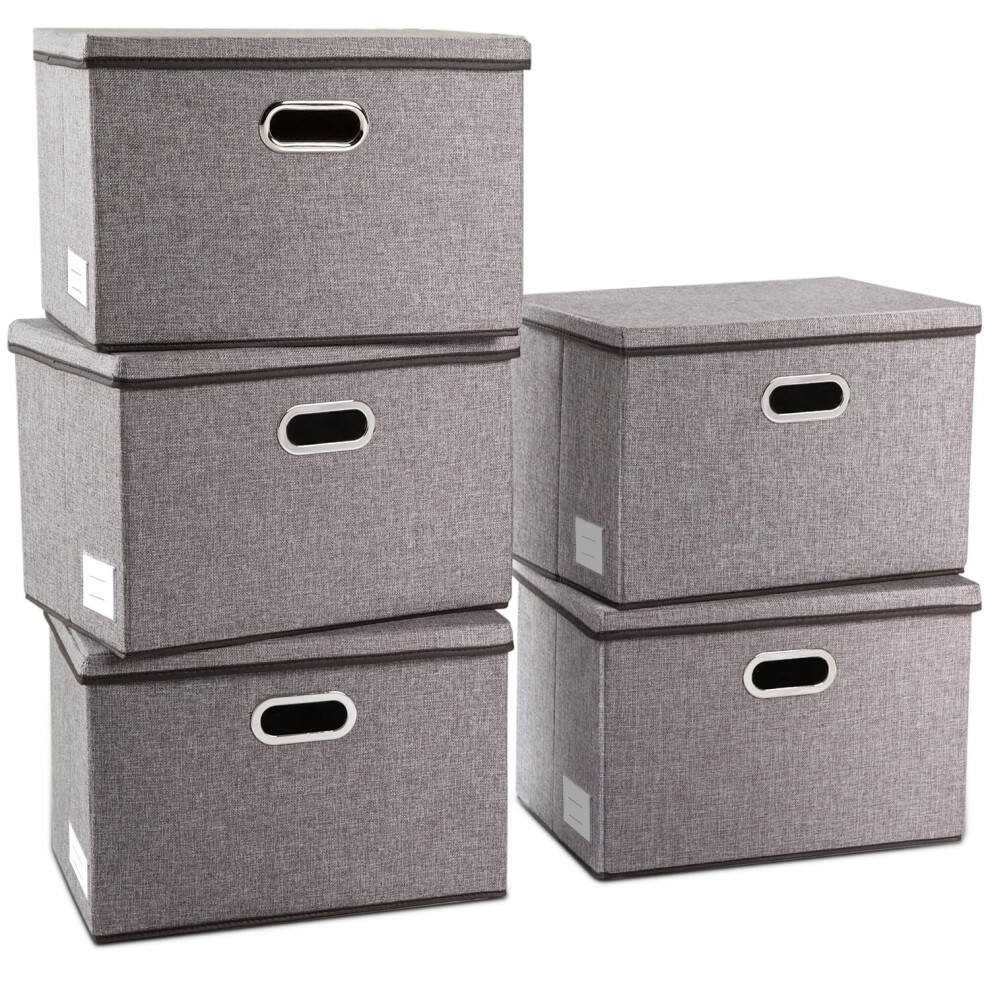 PRANDOM Large Collapsible Storage Containers with Lids [5Pack] Linen