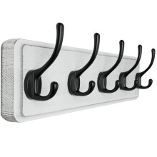 SKOLOO Rustic Wall Mounted Coat Rack Pine Solid Wood Coat Hook Hanger 5 Hooks for Hanging Clothes Robes Towels Coats