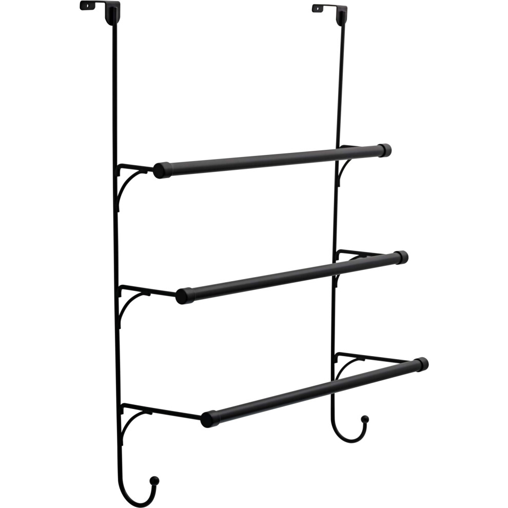 Franklin Brass Lot de 3 crochets de porte pour serviettes Noir mat 3 niveaux avec crochets pour salle de bain