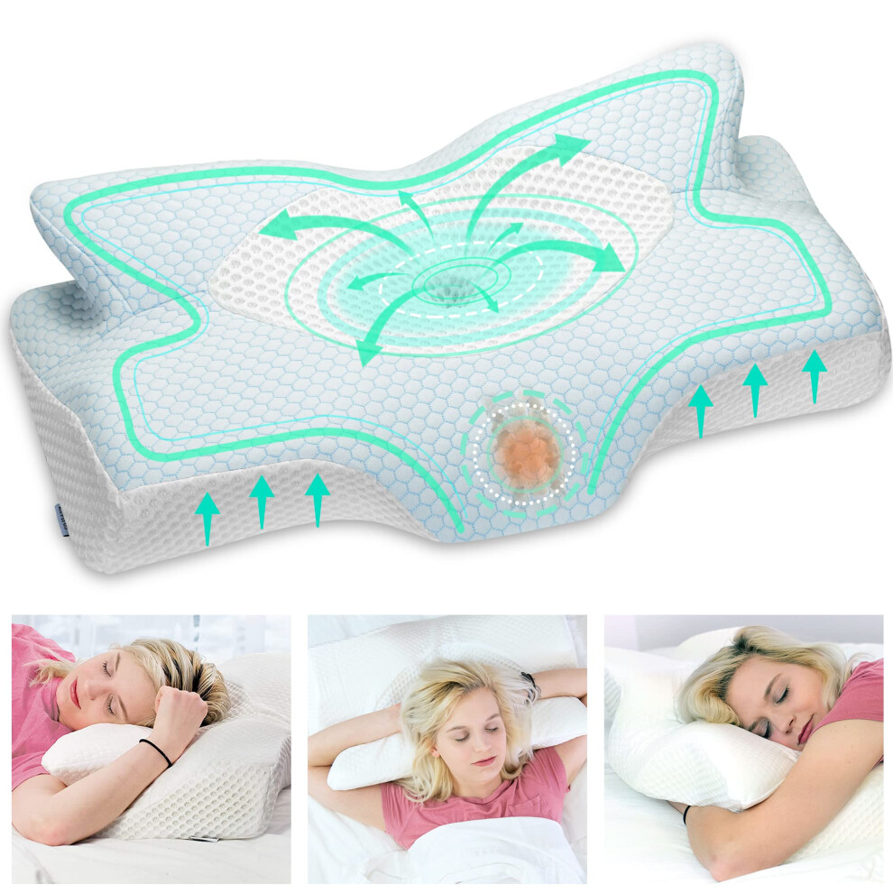 Elviros Cervical Memory Foam Pillow Contour Pillows For Neck And Shoulder Pain Ergonomic Orthopedic Sleeping Contoured Support