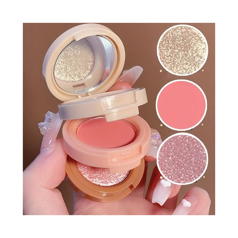 Flemye (01) 3-In-1 Makeup Palette, Matte & Pearlescent Texture Glitter Blush Highlighter Contouring 3-Layer Palette