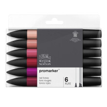 Sada fixiek Winsor & Newton ProMarker, 6 kusov, cerven odtiene