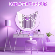 (Cold White Purple) Sanrio Kuromi 1pc LED Mirror - USB Powered, Adjustable Brightness, Contemporary Cartoon Style