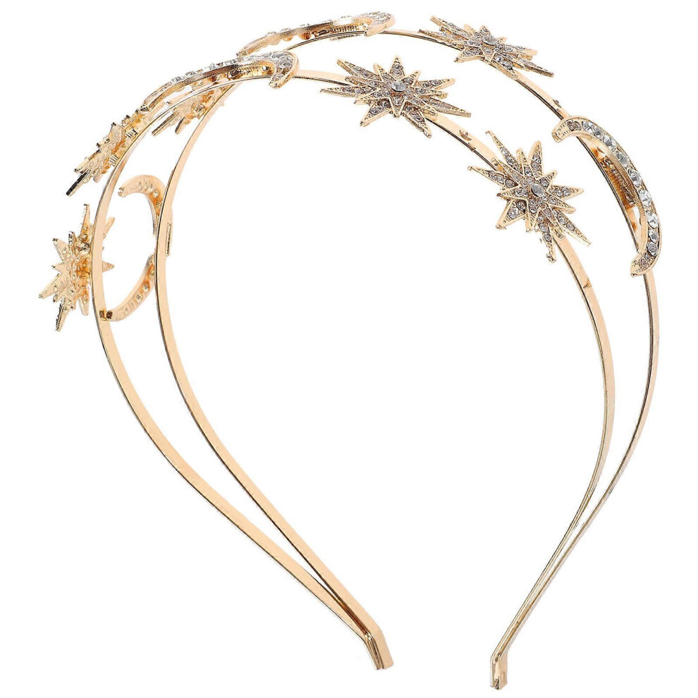 Kricely (As Show, One Size) Star And Moon Headpiece Goddess Crown Decorative Headband Double Layer Rhinestone Headpiece