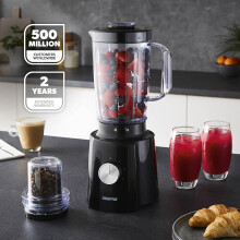 Geepas 2-in-1 Food Jug Blender 1.6L Smoothie Pro Maker & Grinder 650W Ice Crush Pulse Black Juice Blender Coffee Spice Mill 3 Speed Safety Lock