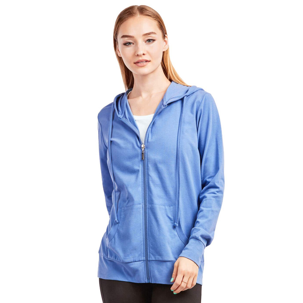 Veste     capuche zipp   e en coton fin pour femme Sofra (bleu tr   s grand)