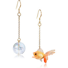 (810, One size) Heyone Funny Cute Acrylic Resin Simulation Fish in Bag Dangle Earrings Unique Asymmetry Lightweight Goldfish Dangle Drop Earrings Jewelry Gift for Gir