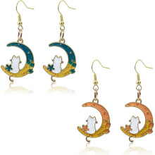 (979, One size) Heyone Cat on Moon Fashion Black Earrings Cute Anime Cartoon Sailor Moon Animal Cat Moon Earrings Gift for Girls Women Jewelry