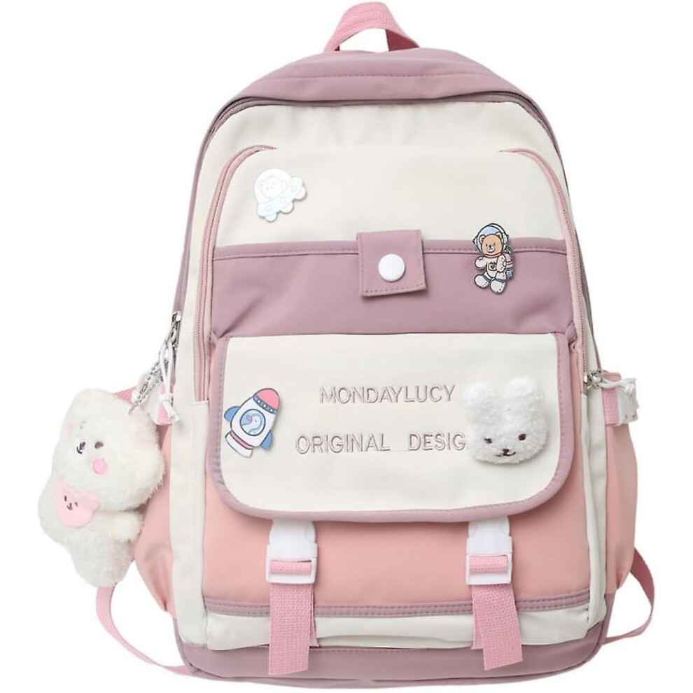 Konhill (As Show, One Size) Cute Backpack Kawaii Backpack For School Aesthetic Backpack Kawaii School Supplies Cute Backpacks With Accessories (Pink) Pink