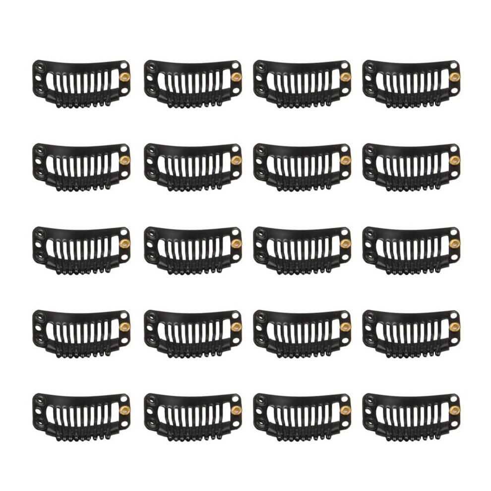 Feihong Unisex Black 20Pcs Stainless Snap Comb Clips For Wigs And Hair Extensions Diy Hairpiece Accessories