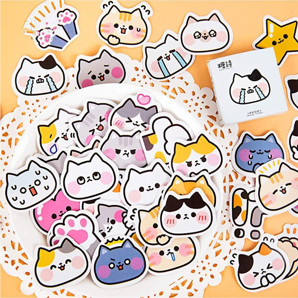 Konhill (As Show, One Size) 45Pcs Cute Boxed Cartoon Cats Diy Decoration Adhesive Paper Shaped Stickers For Laptop Planners Scrapbook Cups Diary Notebooks Alb