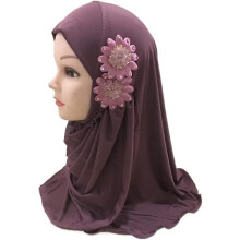 (As show, One size) Muslim Hijab For Women Beautiful Small Girl Hijab With Flowers Fit 2-7 Years Old Kids Pull On Scarf Headscarf Hijab
