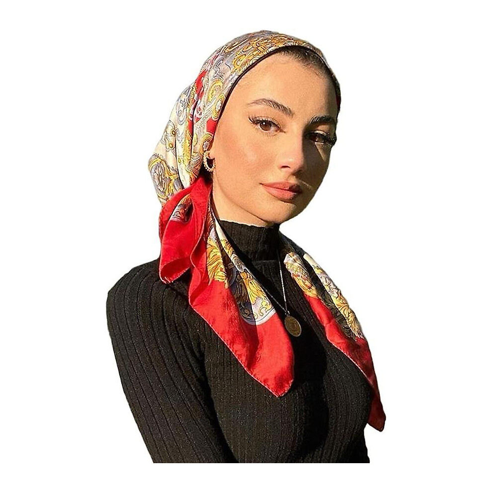 Konhill (As Show, One Size) 5" Large Square Fashion Scarves Women's Satin Silk Feeling Hair Wrapping Scarfs Night Sleeping Headscarf