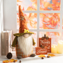 Glitzhome Handmade Swedish Tomte Fall Halloween Christmas Elf Gifts Fabric Gnome Standing Decor 24"""" H Orange