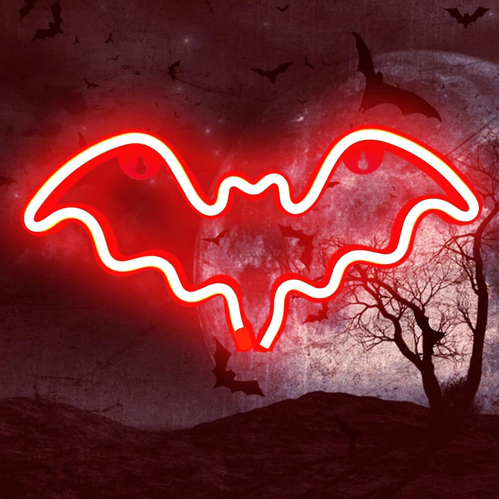 Konhill (As Show, One Size) Halloween Bat Neon Sign, Wall Decor, Bat Shape Lamp With Battery Or Usb Powe For Halloween Party,Bar,Room Dcor,Kids Gift (Red) Red
