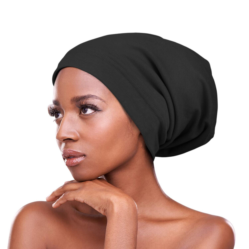 Bonnet de nuit pour cheveux naturels boucl   s pour femme, doublure en satin de soie, grande taille