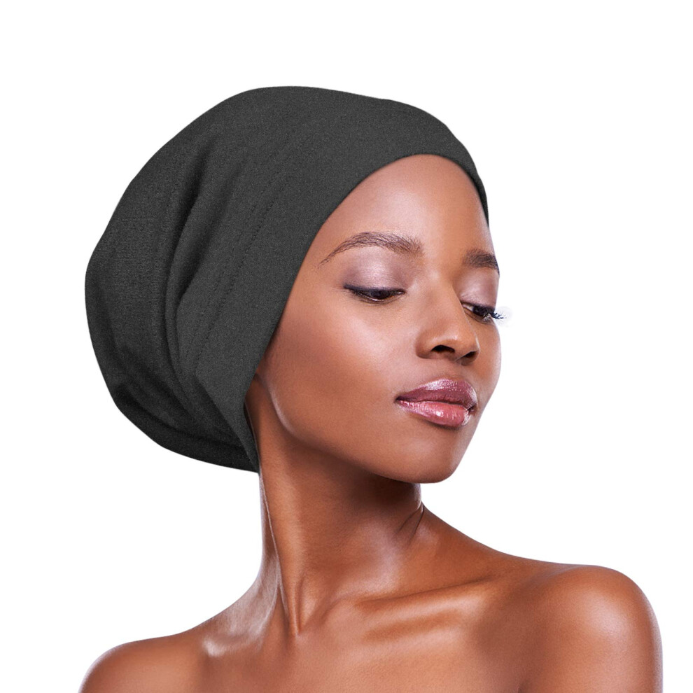 Bonnet de nuit en satin de soie doubl    pour femme noire, cheveux boucl   s