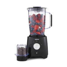 (Black) GEEPAS 2-in-1 Food Jug Blender | 1.8L Juice Jar & 60G Mini Coffee Spice Mill | 6-Leaf Stainless-Steel Blades 2 Speed & Pulse Lockable Lid