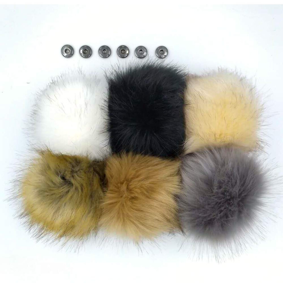 6 Inch XLarge Faux Fur Snap Pompoms Ball Mixed Color Fluffy Pompom with Press Button Removable for Knitting Hats Scarves Shoes Bag Charms Ac