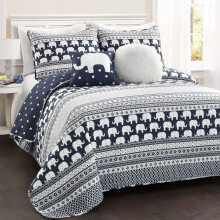 Lush Decor Elephant Stripe 4 -delad quiltuppsttning Twin Navy