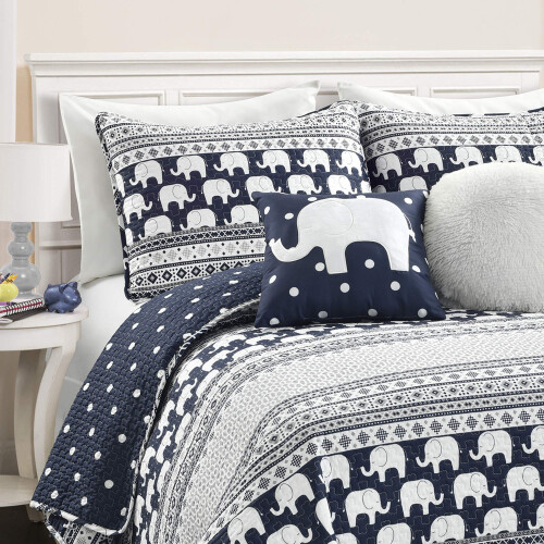 Lush Decor Σετ Κουβέρτα Ελέφαντα 4 Τεμαχίων, Μονό, Μπλε 2