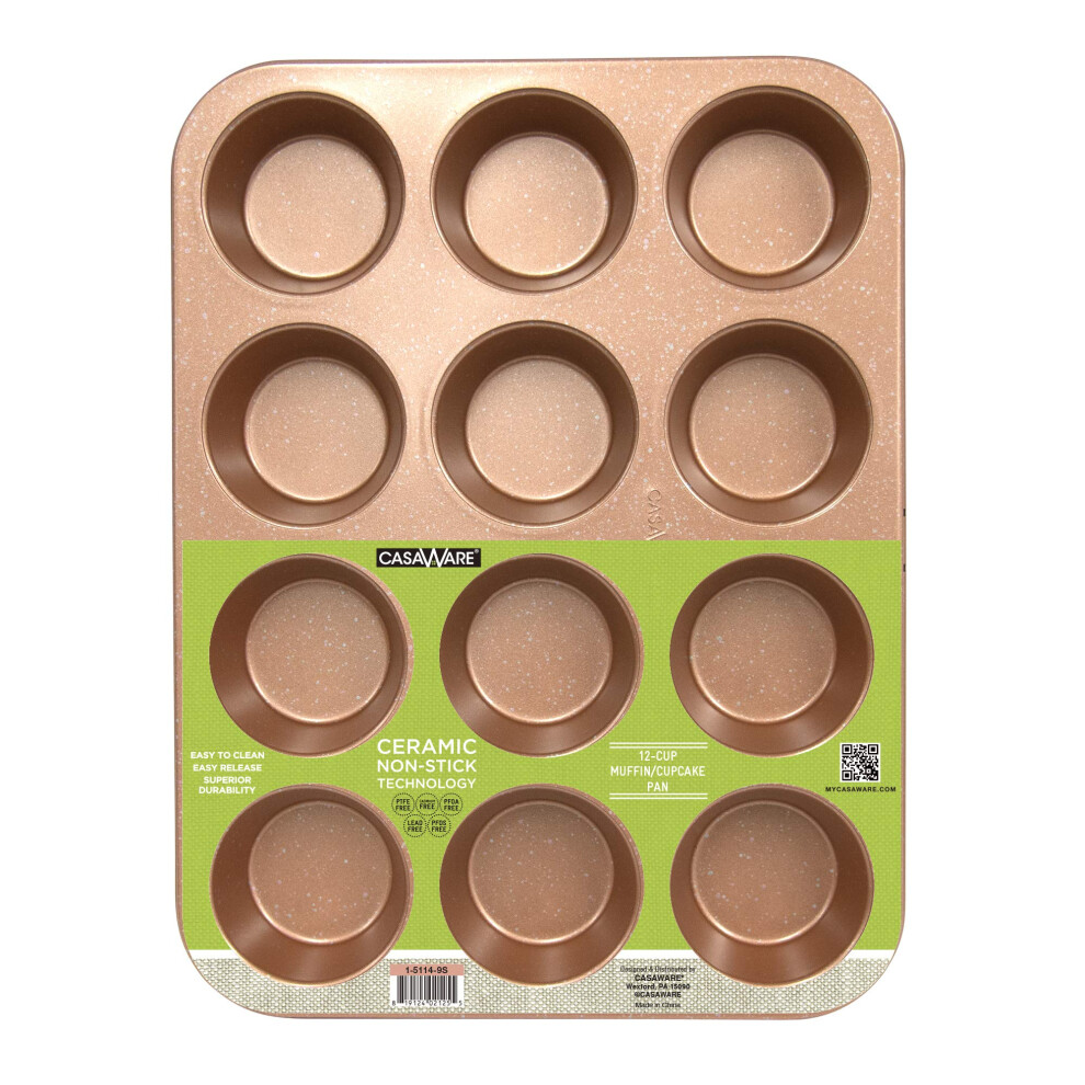 Moule     muffins antiadh   sif avec rev   tement en c   ramique casaWare pour 12 tasses (granit) (or rose)