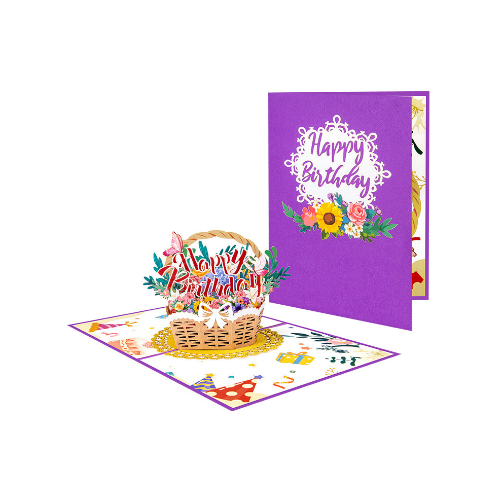 (Birthday flower basket (new product)) Birthday three-dimensional greeting card HAPPY BIRTHDAY handmade paper carving universal birthday card