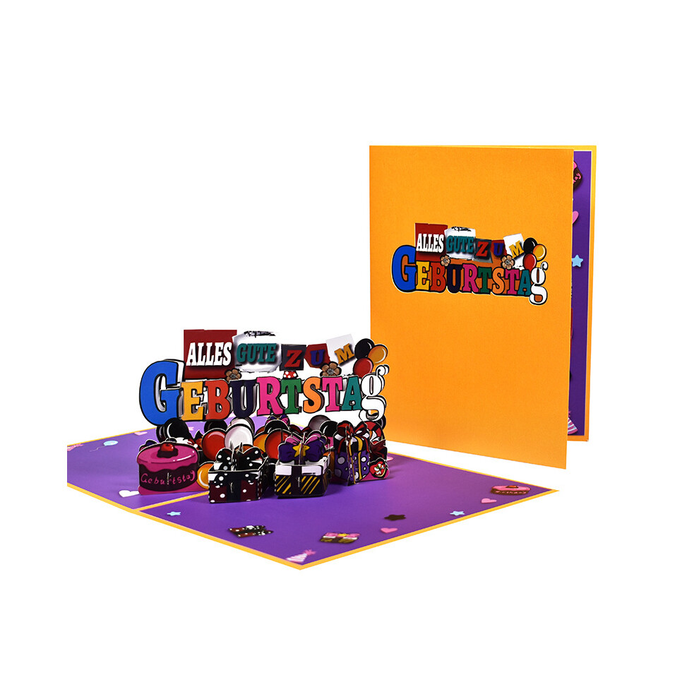 (German Birthday-German) Birthday three-dimensional greeting card HAPPY BIRTHDAY handmade paper carving universal birthday card