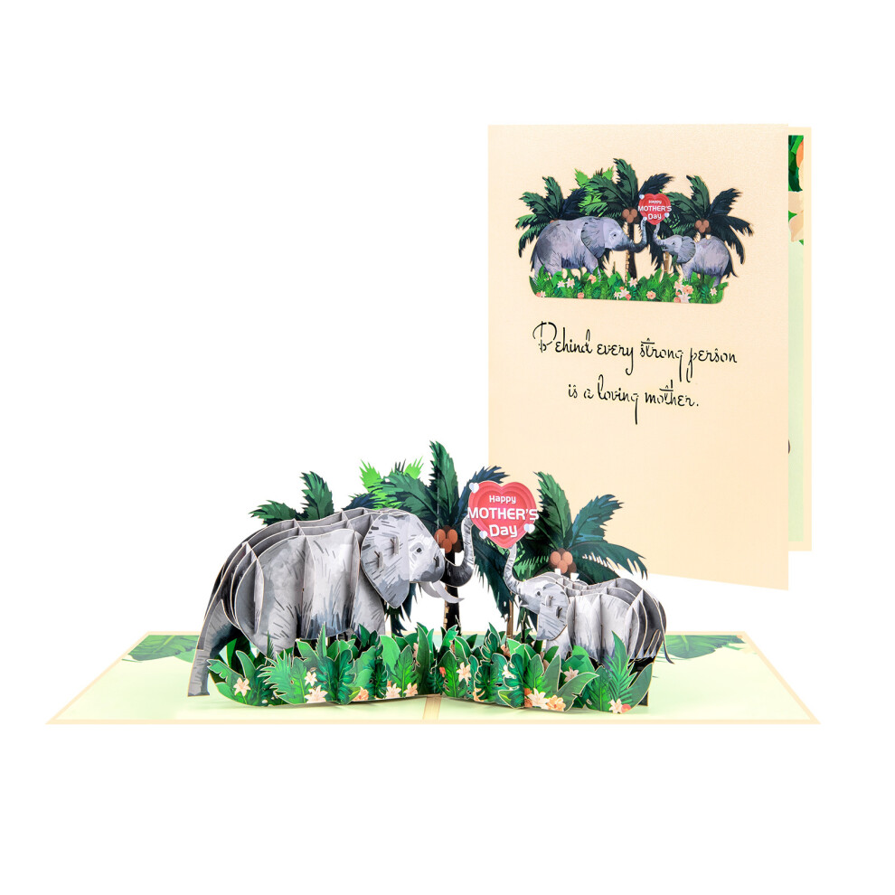 (Mother's Day Baby Elephant (New)) Happy Mother's Day greeting card 3D three-dimensional creative holiday blessing card