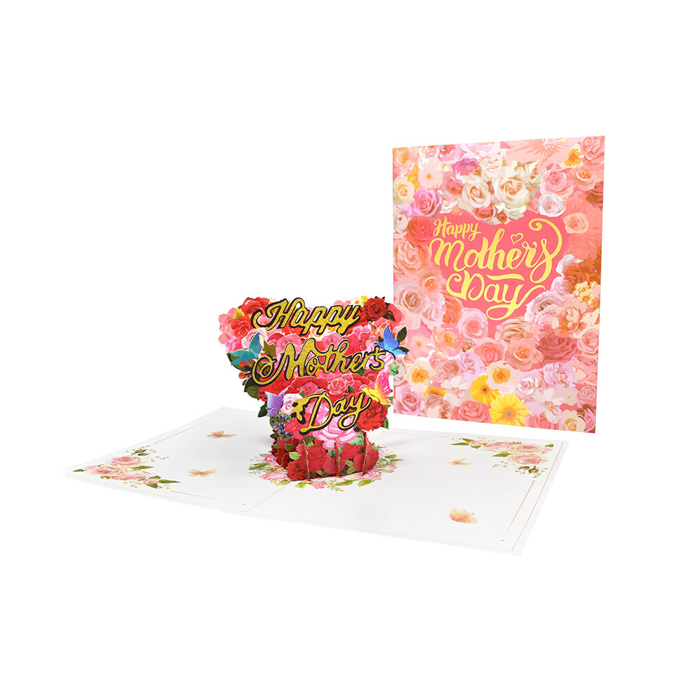 (Mother's Day - Love Flowers Gold Hot) Happy Mother's Day greeting card 3D three-dimensional creative holiday blessing card