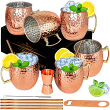 LINALL Moscow Mule Koperen Mokken Set van 6 Koperen Roestvrijstalen Mokken 18oz voor Gekoelde Dranken 6-Pack