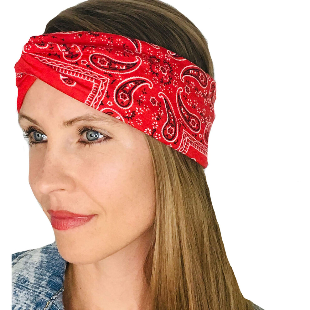 Shimmer Anna Shine Bandana Headbands for Women (Red Bandana)
