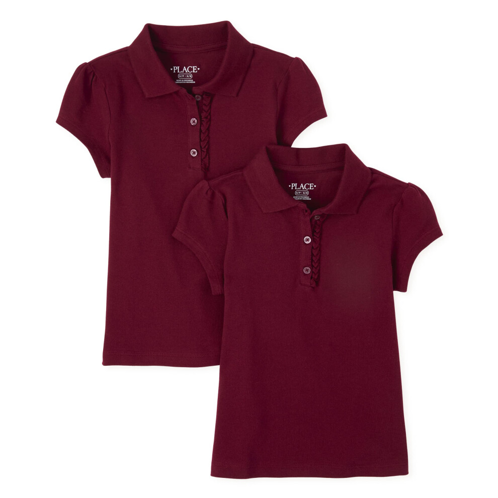 The Children's Place M Dchen Kurzarm-Poloshirt Mit R Schen Und Piqu , Rubine, 2Er-Pack-image