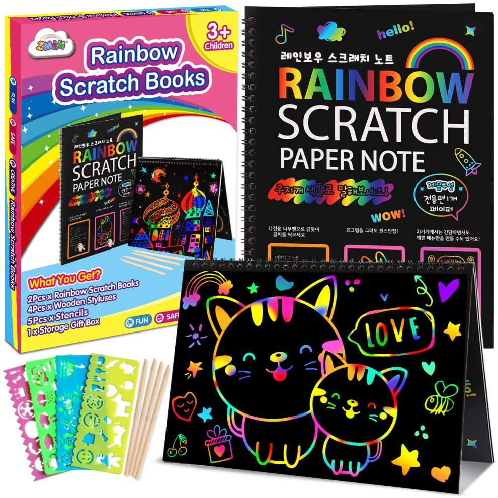 ZMLM Scratch Paper Art-Crafts Gift: 2 Pack Bulk Rainbow Magic Paper Su