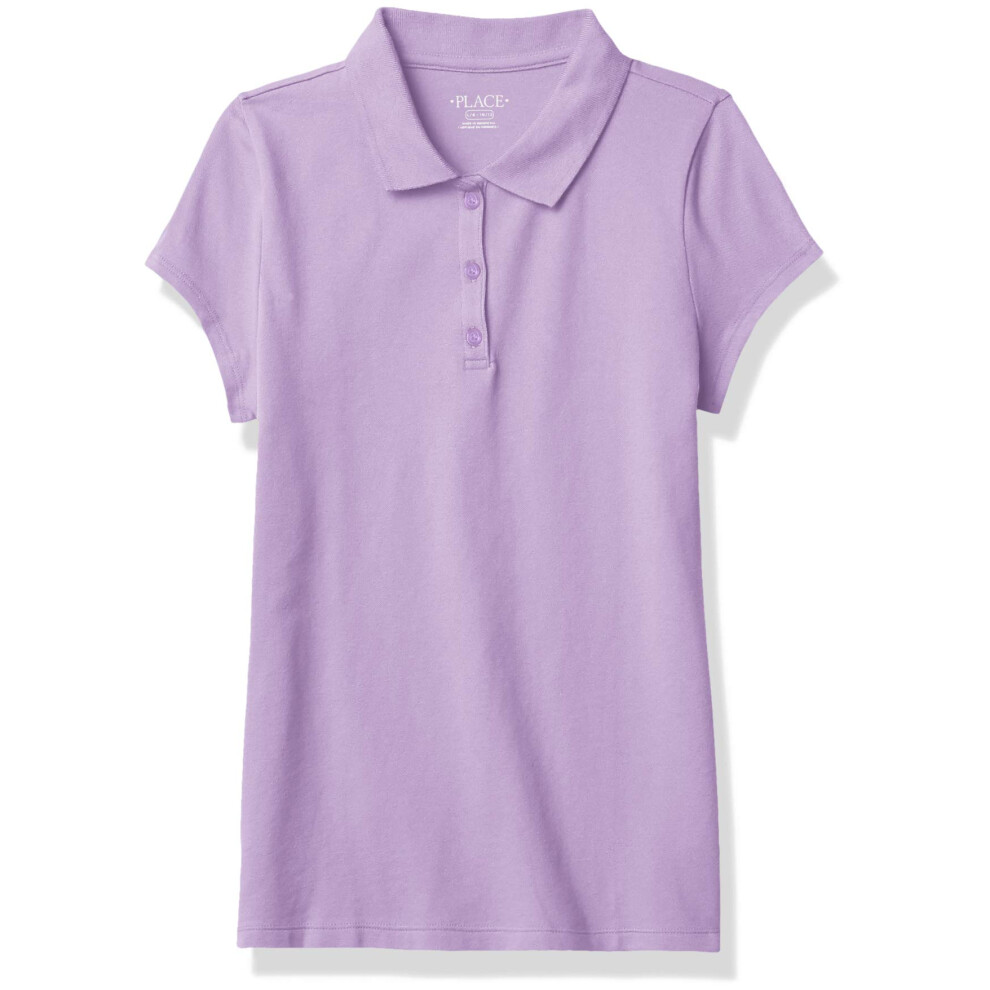 The childrens Place girls Uniform Ruffle Pique Polo Shirt Purple Pros