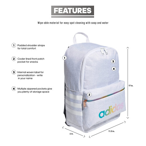Adidas adidas Classic 3S Rucksack Jersey Wei  /Ros  gold Regenbogen Einheitsgr    e 1