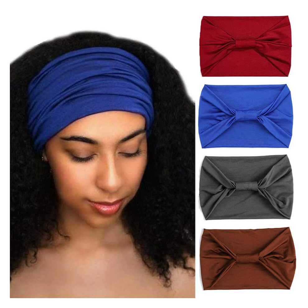 Woeoe Bandeaux Africains Nou   s Bandeaux pour Cheveux Bleu Yoga Sport Bandeau Large    lastique Foulard pour Femmes et Filles (Lot de 4)