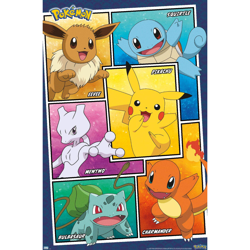 Tendances International Pok   mon - Collage de groupe - Affiche murale 22,375"""" x 34"""" Version sans cadre pour salle de bain