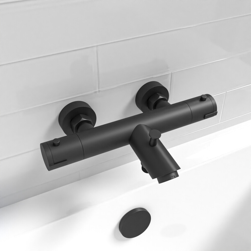 Nes Home Deck Mounted Thermostatic Black Bath Filler Shower Mixer Tap