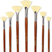 DUGATO Artist Fan Paint Brush Set of 7  White Hog Bristle Natural Hair