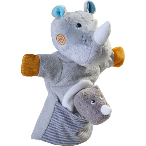 Marionnette     main HABA Rhino avec b   b    veau 1