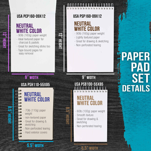 U.S. Art Supply 4-Χαρτί Σκίτσου και Σετ Σχεδίασης (242 Φύλλα) - Μεγέθη (5.5 x 8.5 και 9 x 12 Ίντσες) 2